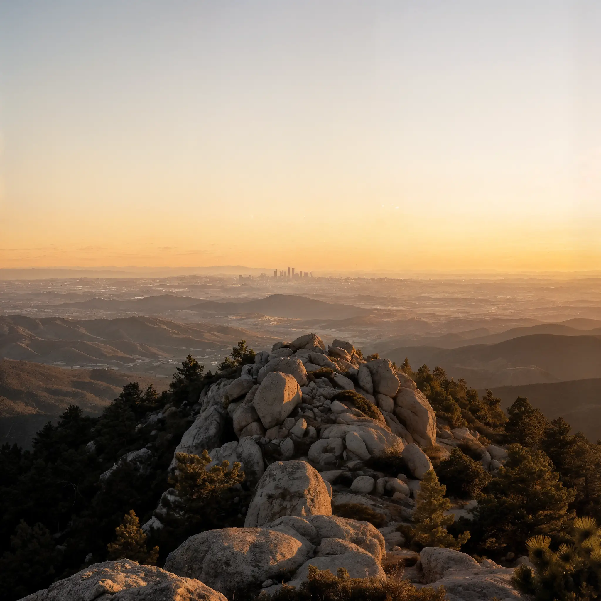 La Sierra de Guadarrama al atardecer, con el perfil de Madrid al fondo
