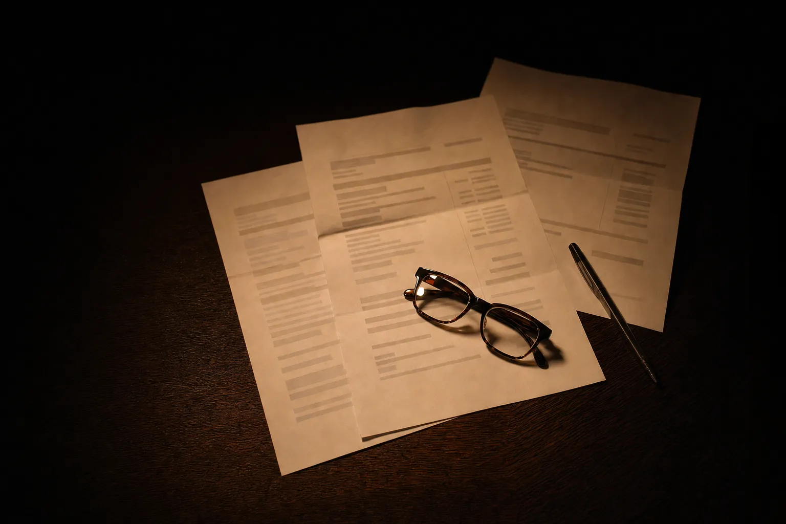 Tres presupuestos sobre una mesa de noche, con unas gafas y un bolígrafo encima